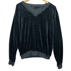 Vtg Kingsport Velour Striped Pullover Shirt Dark Green Blue Men’s XL